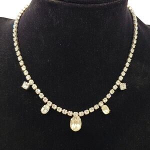 Rhinestone Choker Vintage 50s Silver Plated Tennis Necklace Clear Crystal Petite